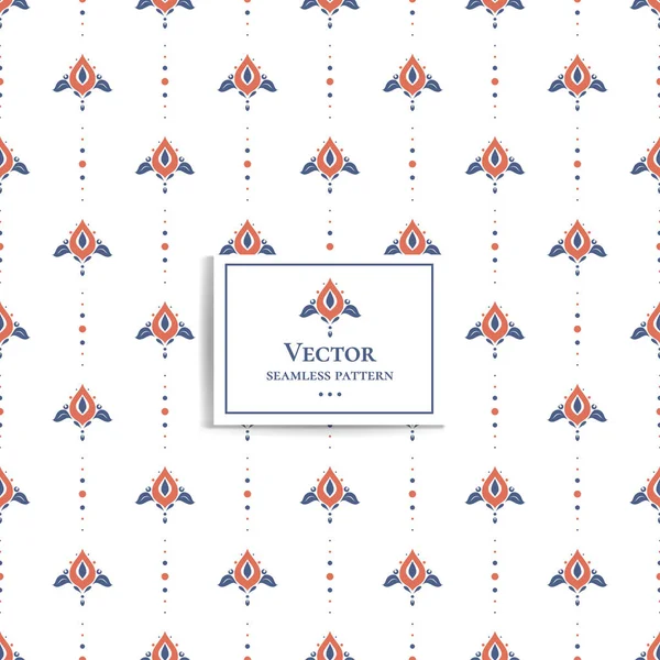 Hermoso patrón floral sin costura geométrica azul y naranja. Vintage. Flores estilizadas.Ideal para tela y textiles, volante, pancarta, tarjetas de visita, papel pintado, embalaje o cualquier idea deseada . — Vector de stock