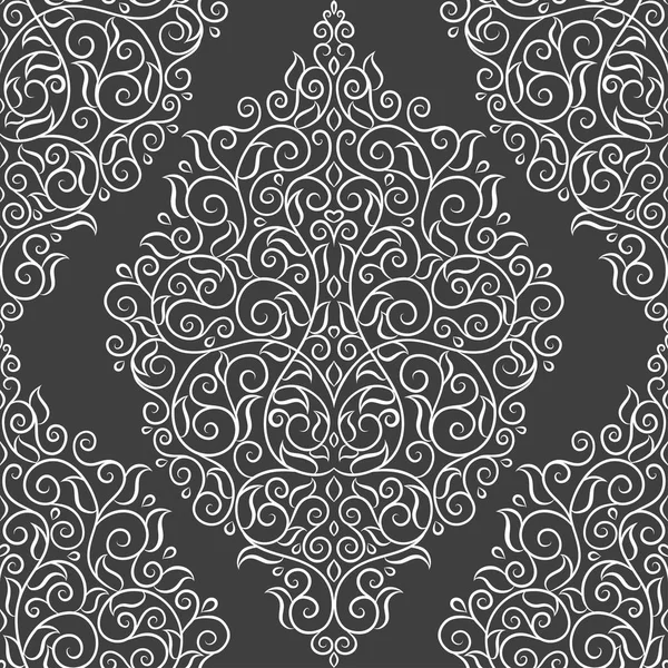 黒の背景飾りビンテージ図ホワイト ダマスク パターン。生地や繊維に最適、チラシ、バナー、名刺、壁紙、包装または必要なアイデア. — ストックベクタ