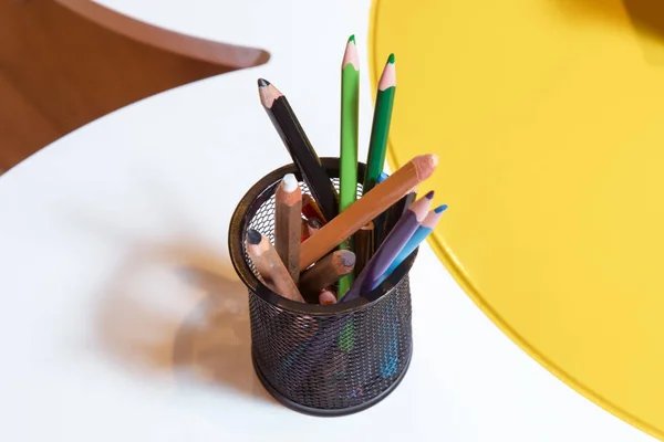 Color pencils isolated on white background, selective focus — Stock Photo, Image