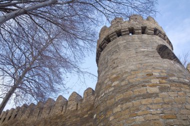 Bakıda Icheri Sarayı. Azerbaycan. Eski kale, Bakü eski şehir giriş kapısı. Bakü, Azerbaycan. Bakü'deki eski şehir duvarlarının. Icheri Şirvanşahlar Sarayı bir Unesco Dünya Mirası olduğunu