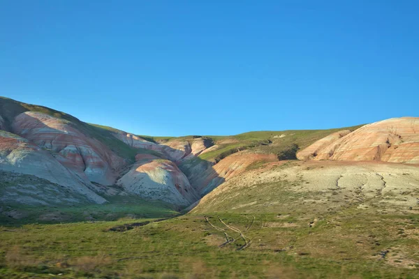 View Beautiful Striped Red Mountain Red Mountains Xizi Azerbaijan Colorful — Stock Photo, Image