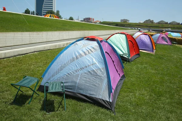 Barnens Festival Parken Heydar Aliyev Center Camping Tält Grönt Gräsplan — Stockfoto