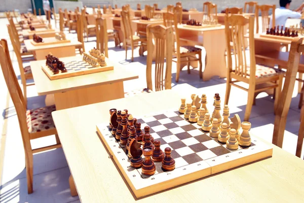 Chess Board Yellow Brown Figures Yellow Brown Photo Picture Chess — Stock Photo, Image