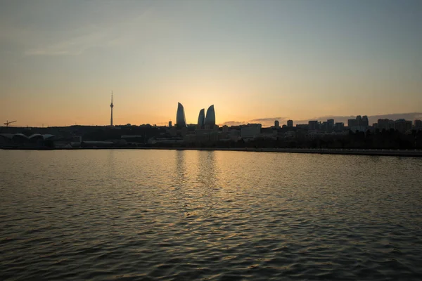 Panorama Bakou Ville Dans Matinée Azerbaïdjan Vue Nuit Sur Bakou — Photo