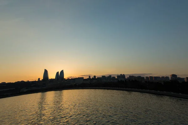 Panorama Baku Città Nella Mattina Azerbaigian Vista Notturna Baku Mare — Foto Stock