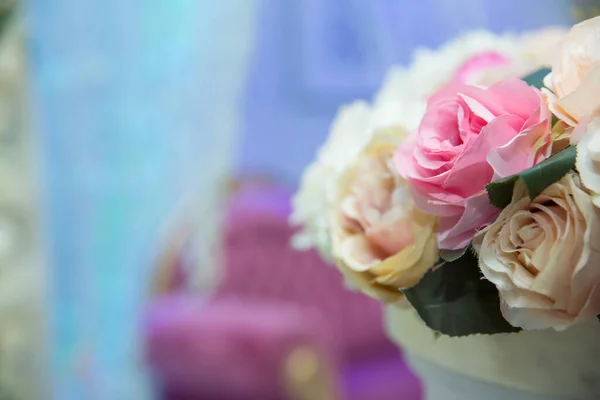 Beautiful Pink White Flowers Table Wedding Day Свадебный Стол Свадебные — стоковое фото
