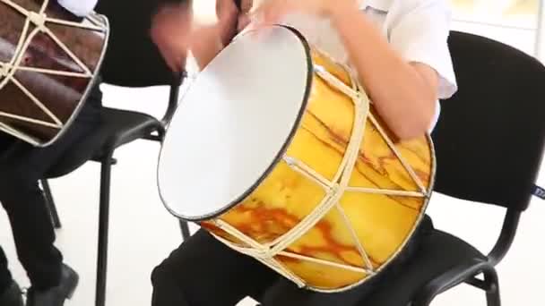 Young Azeri Guys Playing Traditional Drum Nagara Holiday Novruz National — Stock Video