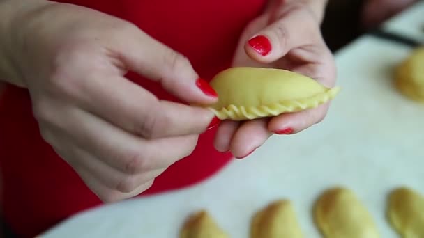 Shekerbura Azerbajdzjanska Rbura Azerbajdzjansk Dessert Det Söt Bakelse Fylld Med — Stockvideo