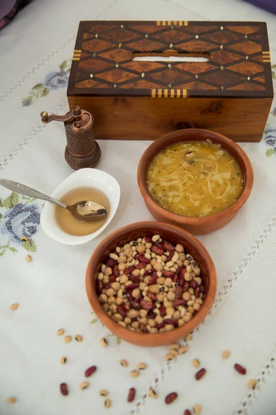 Kesme Makaron Jajeczny Kirgiska Kuchnia Azerska Tradycyjne Dania Różne Widok — Zdjęcie stockowe