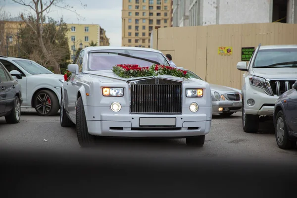 Baku Azerbaijan 2017 White Luxury Cars Parked Luxury District Pretty Stock Image