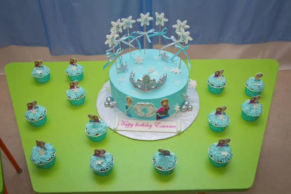 Bolo Aniversário Congelado Bolo Disney Frozen Aniversário Crianças Bolo Aniversário — Fotografia de Stock
