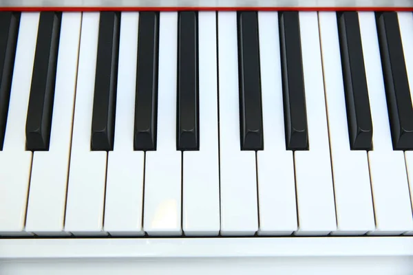 The piano was set up in the music room to allow the pianist to rehearse before the classical piano performance in celebration of the great businessman\'s success .close-up of piano keys. close frontal