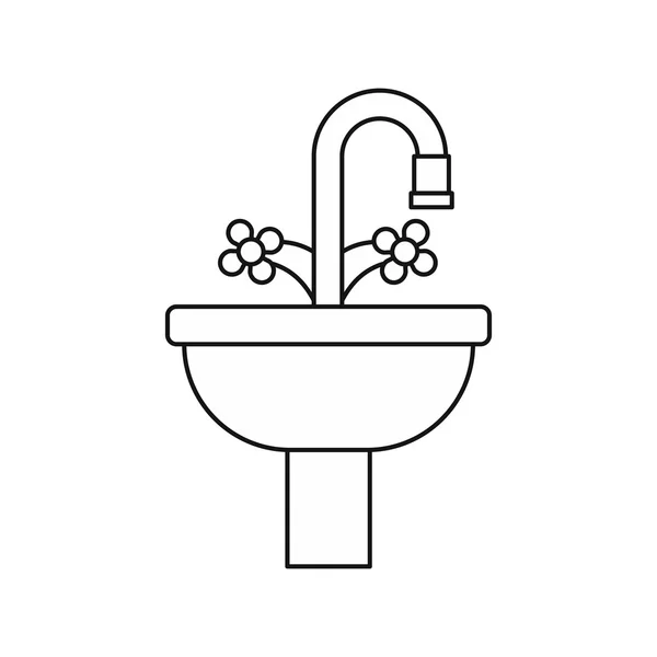 Fregadero en el icono del baño, estilo de contorno — Vector de stock