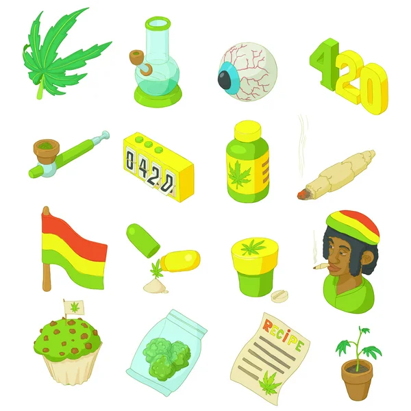 Rastafarian icons set, cartoon style — Stock Vector