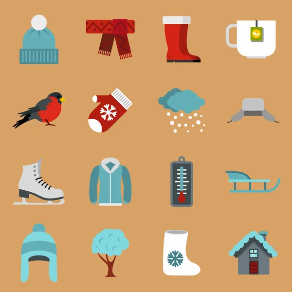 Conjunto de ícones de inverno, estilo plano — Vetor de Stock