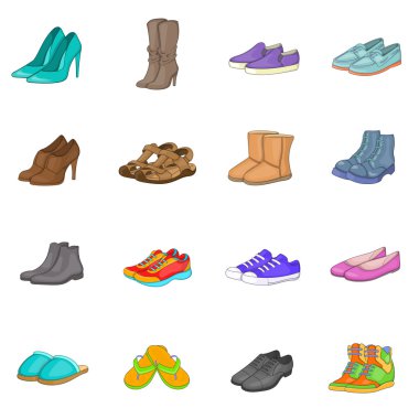 Shoe icons set, cartoon style