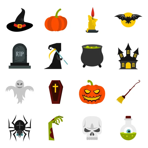 Ensemble d'icônes Halloween, style plat — Image vectorielle
