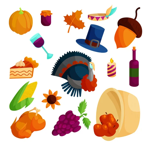 Thanksgiving iconen set, cartoon stijl — Stockvector