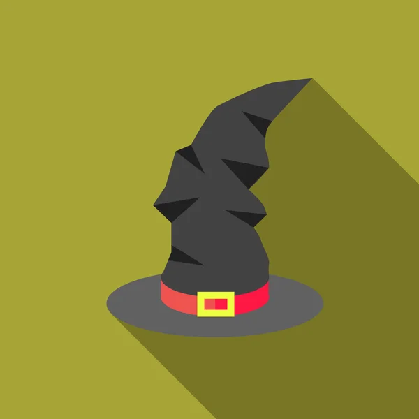 Icono del sombrero de bruja, estilo plano — Vector de stock