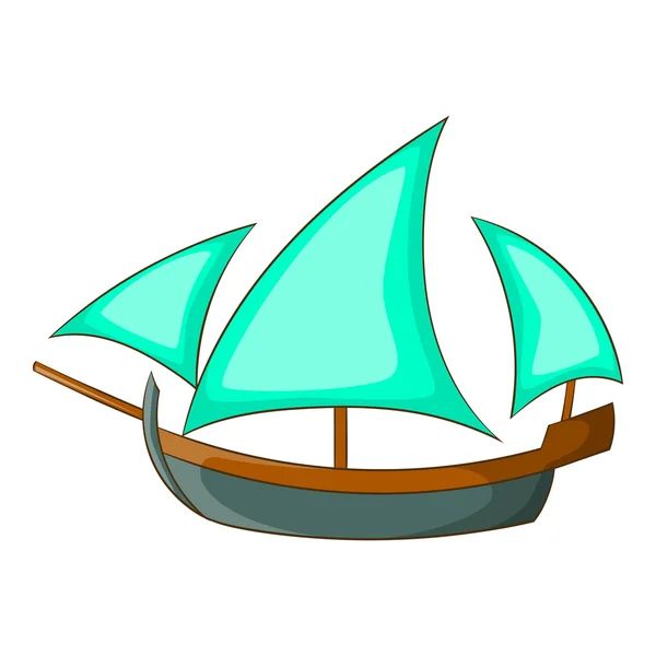 Üç yelkenahşap gemi simgesi, karikatür tarzı — Stok Vektör
