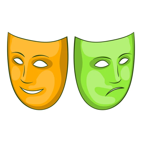 Happy and sad mask icon, cartoon style — Stock Vector