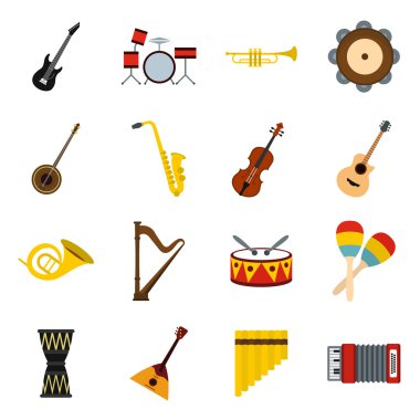 Müzik aletleri Icons set, düz stil