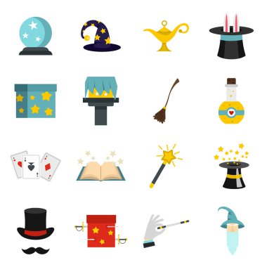 Düz stil sihirli Icons set