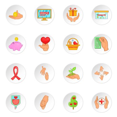 Sadaka kuruluş Icons set, karikatür tarzı