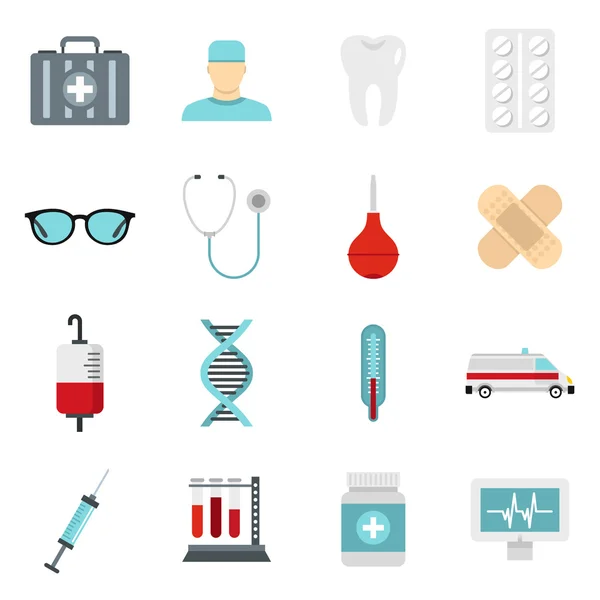 Conjunto de iconos de medicina, estilo plano — Vector de stock