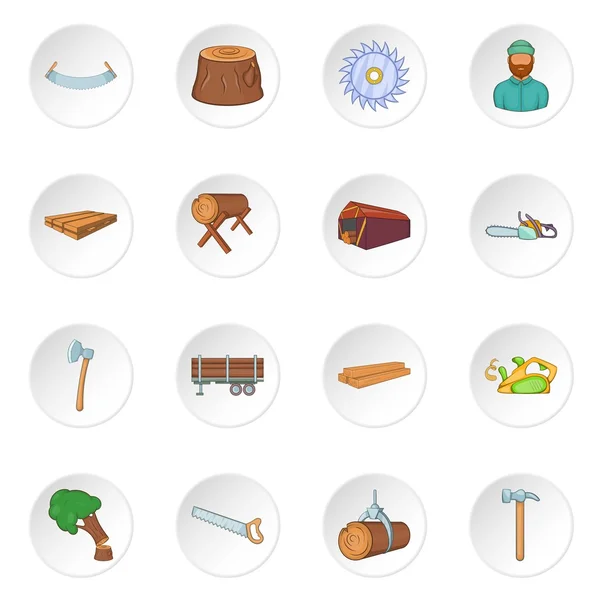 Conjunto de iconos de la industria de la madera, estilo de dibujos animados — Vector de stock