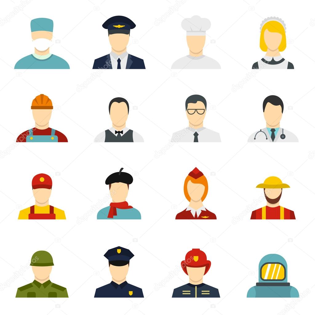 Professions icons set in flat style