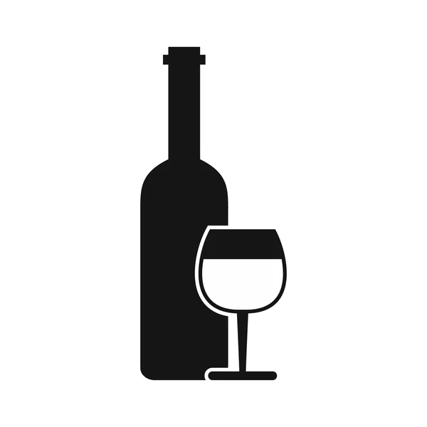 Бутылка вина и стеклянная икона, простой стиль — стоковый вектор