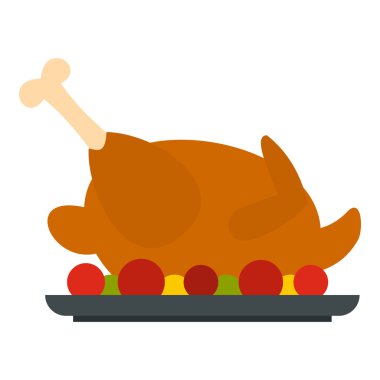 Kızarmış tavuk domates simgesi, düz stil ile