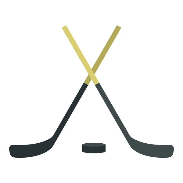 Hockey sticks and puck icon, flat style — Stock Vector