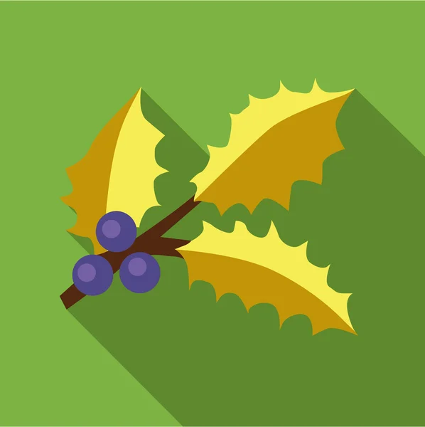 荷莉贝瑞树叶和水果图标，平面样式 — 图库矢量图片