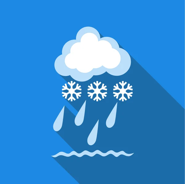 Nube con icono de nieve y lluvia, estilo plano — Vector de stock