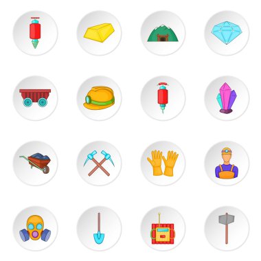 Icons set madencilik, karikatür tarzı