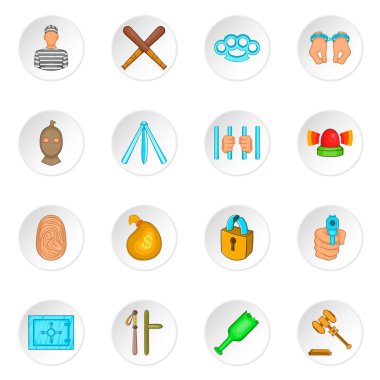 Karikatür tarzı içinde suç Icons set