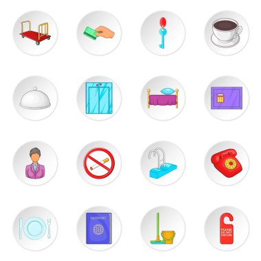 Otel Icons set, karikatür tarzı