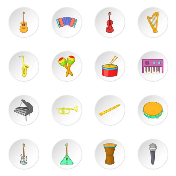 Conjunto de ícones de instrumentos musicais, estilo cartoon — Vetor de Stock