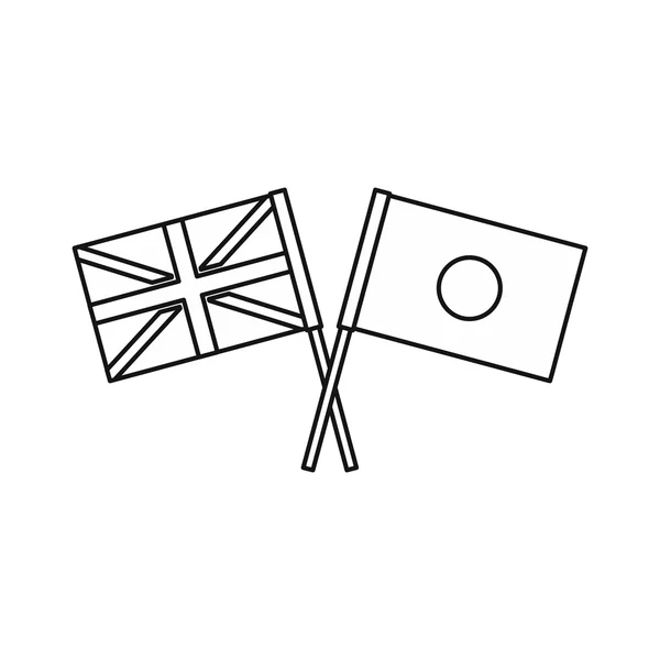 Icona delle bandiere del Regno Unito e del Giappone, stile contorno — Vettoriale Stock