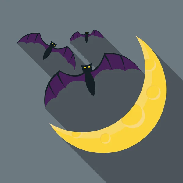 蝙蝠和月亮图标，平面样式 — 图库矢量图片