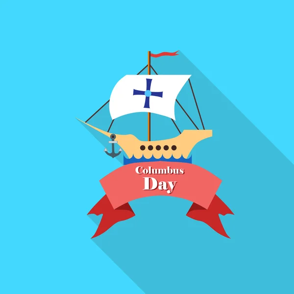 Schiff und Band des Kolumbus-Tages-Symbols, flacher Stil — Stockvektor
