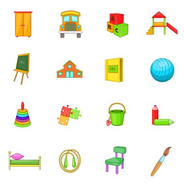 Anaokulu güvenlik Icons set, karikatür tarzı