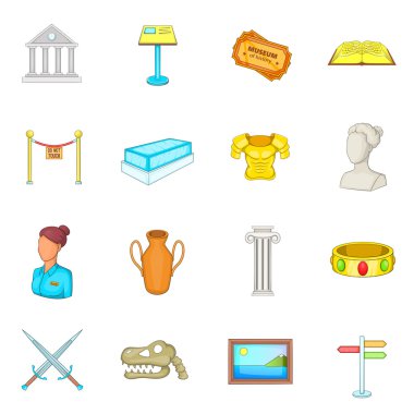 Müze Icons set, karikatür tarzı