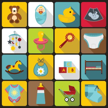 Yeni doğan Icons set, düz stil