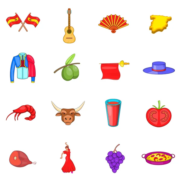 Espanha ícones conjunto, estilo dos desenhos animados — Vetor de Stock