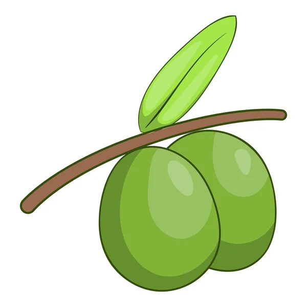 Ramo di ulivo con icona di olive verdi, stile cartone animato — Vettoriale Stock