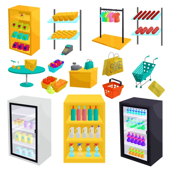 Conjunto de iconos de supermercado, estilo de dibujos animados — Vector de stock