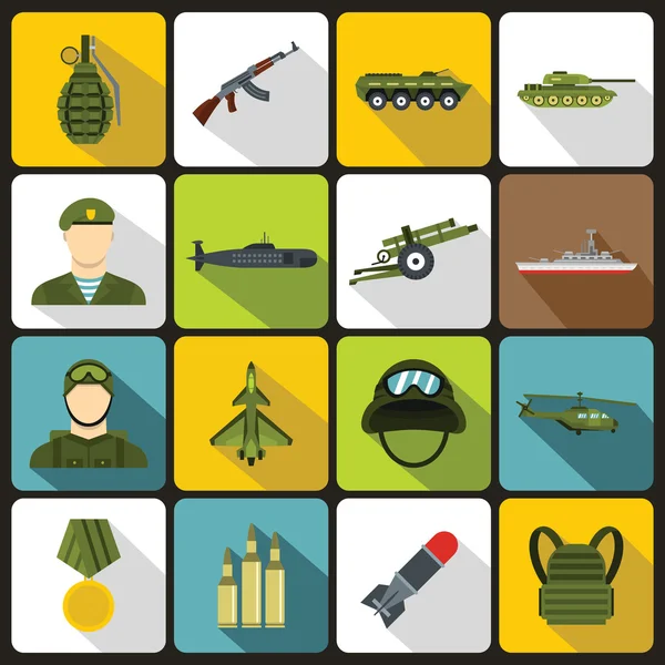 Iconos de guerra en estilo plano — Vector de stock